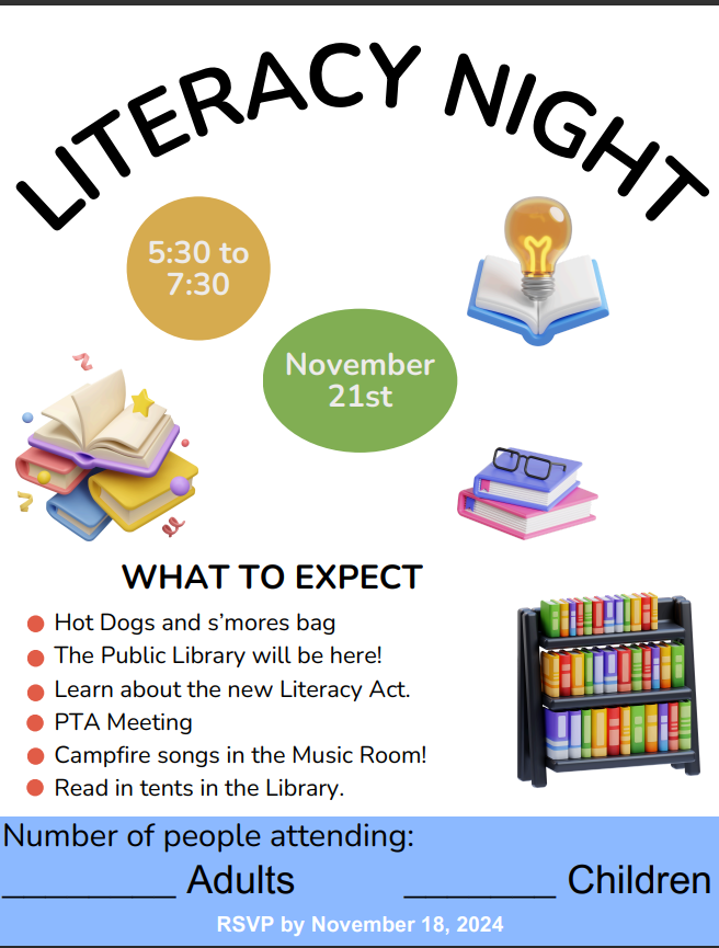  Join us for Literacy Night on Thursday November 21st from 5pm-7pm